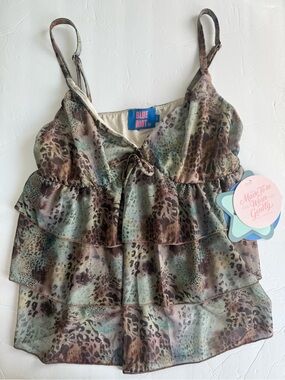 Blue Riot XO Animal Print Ruffle Cami Top Y2K - Size L - NWT